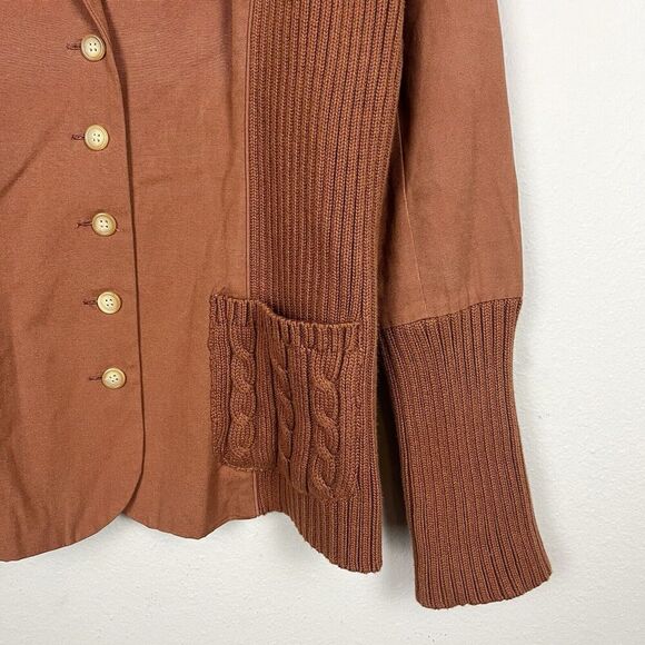 Sundance Blazer Rust Brown Cotton w/ Sweaterknit Trim Lightweight Jacket Size 8 - Picture 3 of 6